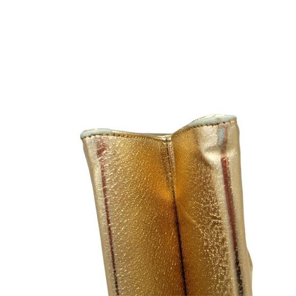 Vintage Metallic Gold Handbag Clutch Evening Bag Stiff Body Snap Closure Satin - Picture 11 of 12